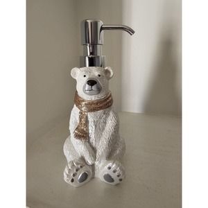 8" Glittery Polar Bear w/ Gold Scarf Soap/Lotion Dispenser